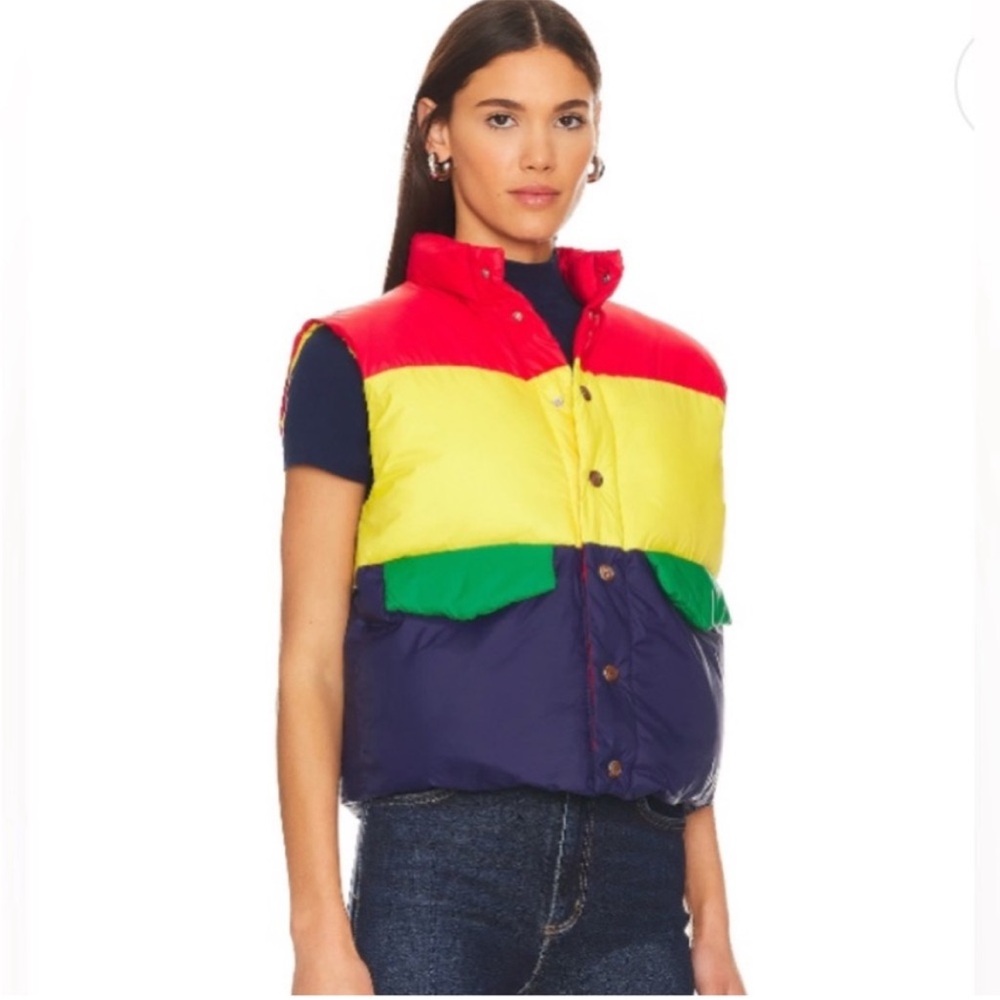 Mother NWT The Pillow Talk Tri Color Puffer Vest in Building Block
